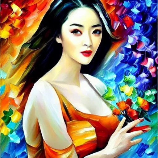 Prompt: a leonid afremov oil painting of fan bing bing