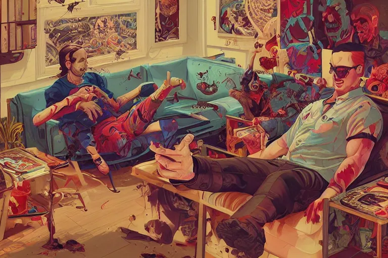 Image similar to a zombie dad on the couch, Tristan Eaton, victo ngai, artgerm, RHADS, ross draws