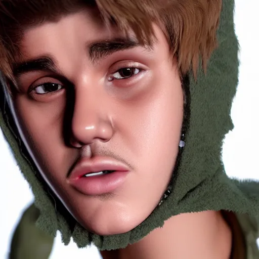 Image similar to hyperrealistic dslr film still of justin bieber as a beaver mask, stunning 8 k octane comprehensive 3 d render, inspired by istvan sandorfi & greg rutkowski & unreal engine, perfect facial symmetry, dim volumetric cinematic lighting, extremely hyper - detailed, incredibly real lifelike attributes & flesh texture, intricate, masterpiece, artstation, stunning