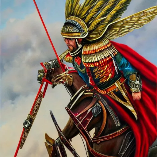 Prompt: detailed realistic painting of a winged hussar