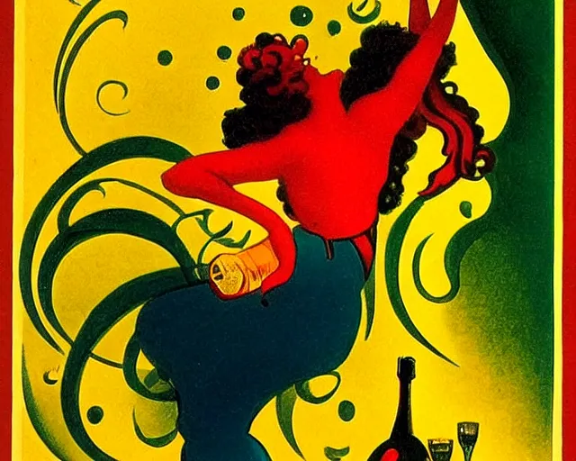 Image similar to dancer, melchizedek champagne bottle. leonetto cappiello, pur champagne damery, 1 9 0 2. cheerful, bright