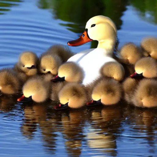 Image similar to a bald headed duck, with chicks, photo