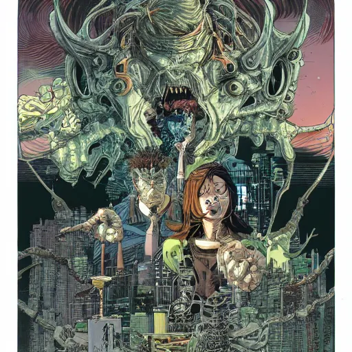 Prompt: head eating itself, by yoichi hatakenaka, masamune shirow, josan gonzales and dan mumford