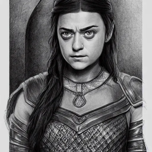 Image similar to arya stark as goddess ishtar wearing her ancient cloth, detailed pencil drawing by glenn vilppu