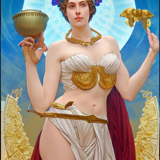 Image similar to greek goddess athena, highly detailed, digital painting, artstation, concept art, smooth, sharp focus, illustration, ArtStation, art by artgerm and greg rutkowski and alphonse mucha and J. C. Leyendecker and Edmund Blair Leighton and Katsuhiro Otomo and Geof Darrow and Phil hale and Ashley wood and Ilya repin and Charlie Bowater