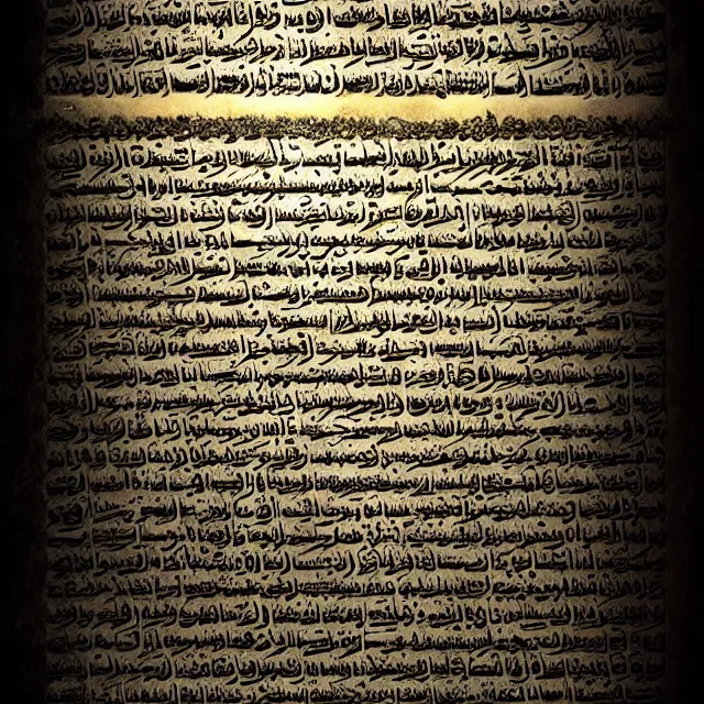 Image similar to ultra - realistic photo an evil - looking dead sea scroll with nabeatean aramaic in short sideways columns, dark, brooding, volume lighting, atmospheric lighting, painted, intricate, ultra detailed by leesha hannigan, thierry doizon, kai carpenter, well composed, best on artstation, cgsociety, epic, stunning, gorgeous, intricate detail, wow, masterpiece