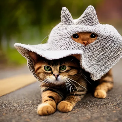 Image similar to a cat wearing a small sombrero and a poncho, photography