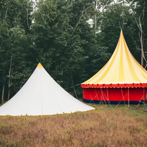 Image similar to a circus tent in the middle of the forest