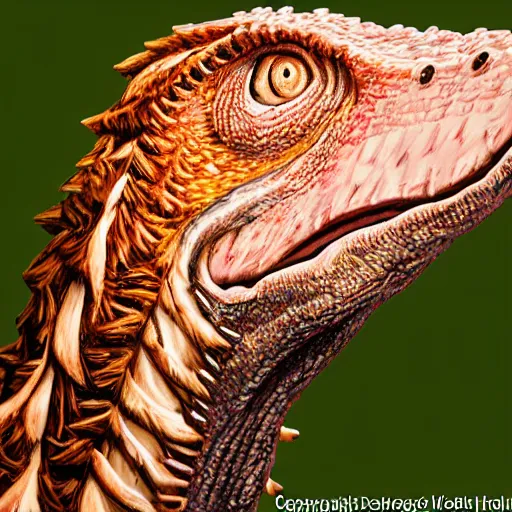 Image similar to head and shoulders of velociraptor in style of Dave Hill Photograph