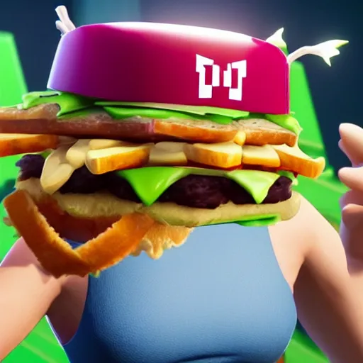 Image similar to hybrid from fortnite eating a big mac