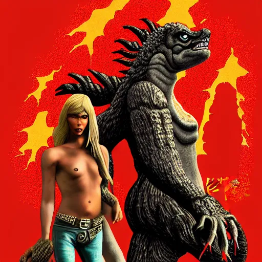 Image similar to adam and eve bigger than godzilla, red dead redemption illustration style, smooth painting, each individual seeds have ultra high detailed, 4 k, illustration, torn cosmo magazine style, pop art style, ultra realistic, underrated, by mike swiderek, jorge lacera, ben lo, tyler west