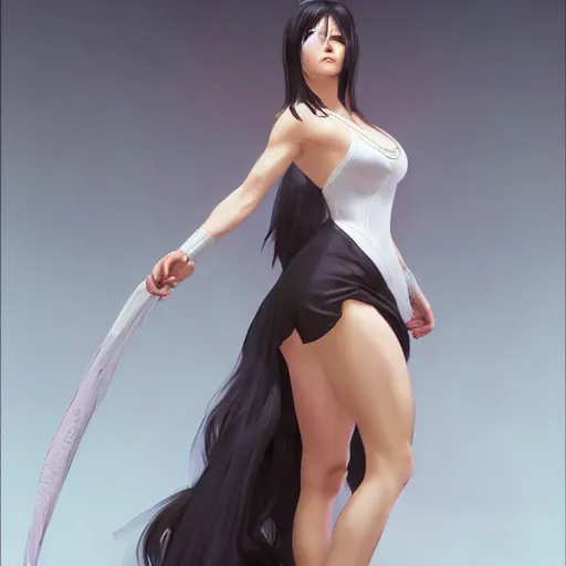 Prompt: tifa lockhart in a wedding dress, cg animation, riot entertainment, arcane, realistic, character select portrait, by artgerm, greg rutkowski, alphonse mucha, 3 d