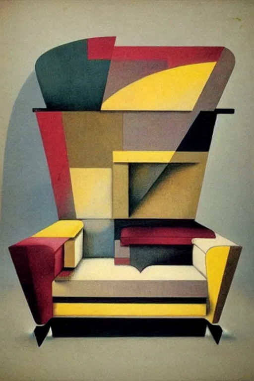 Image similar to (((((1950s cubist sofa . muted colors.))))) by Jean-Baptiste Monge !!!!!!!!!!!!!!!!!!!!!!!!!!!