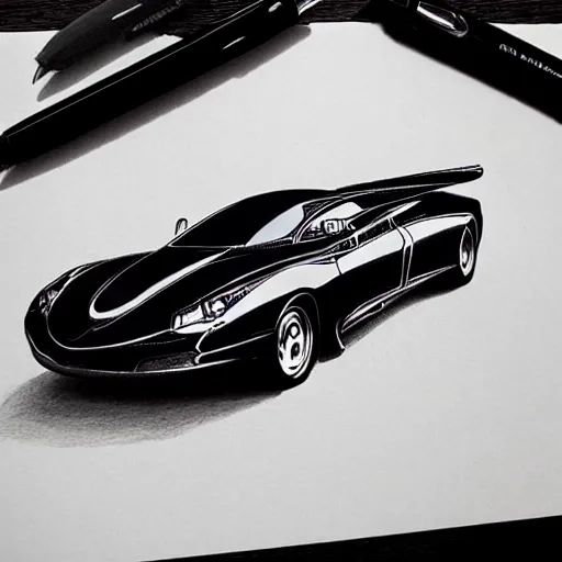 Image similar to ballpoint pen drawing of the batmobile