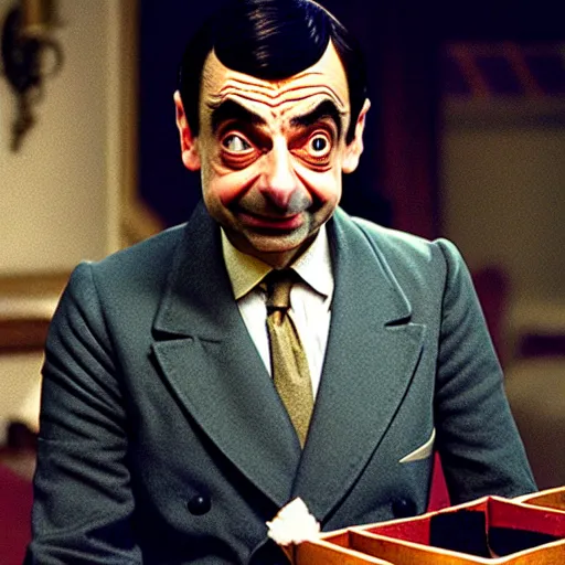 Image similar to mr. bean as louis de finesse. movie still. cinematic lighting.