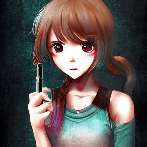 Prompt: portrait of a cute beautiful girl holding a balisong, anime digital art, creepy