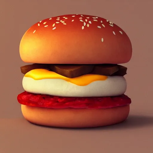 Image similar to portrait of the cutest hamburger ever, delicious, hunger, photorealistic, soft lighting, unreal engine