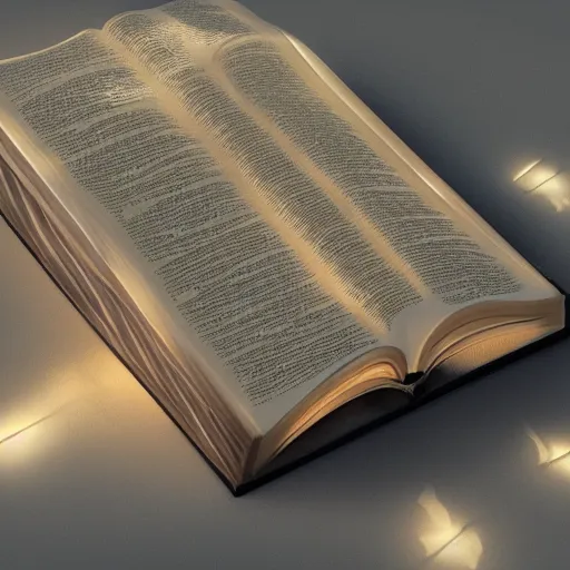 Image similar to photorealistic Bible, heavenly light shining onto it, golden light, aura, cgsociety, artstationhq, digital art, detailed