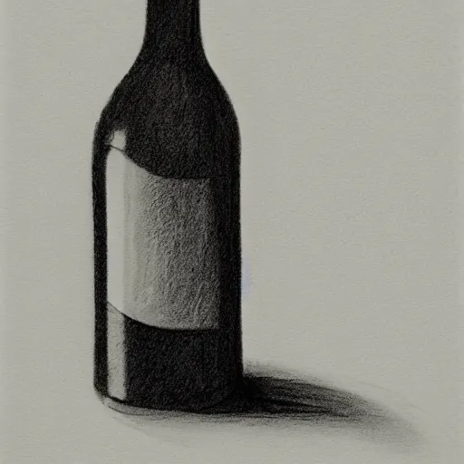 Prompt: bottle of wine drinking itself, pencil sketch, black and white