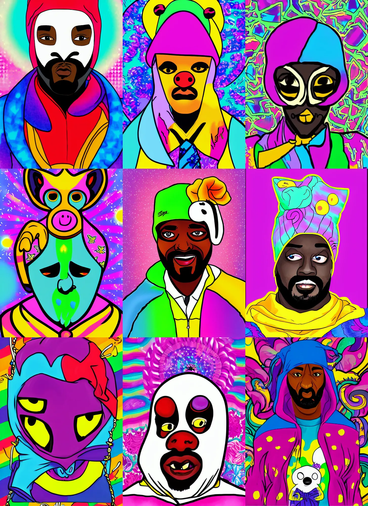 Prompt: character portrait of Ghostface in the style of Lisa Frank,