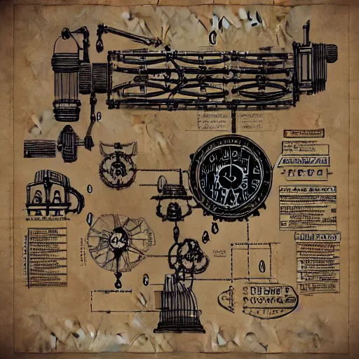 Image similar to schematics for a steampunk time machine