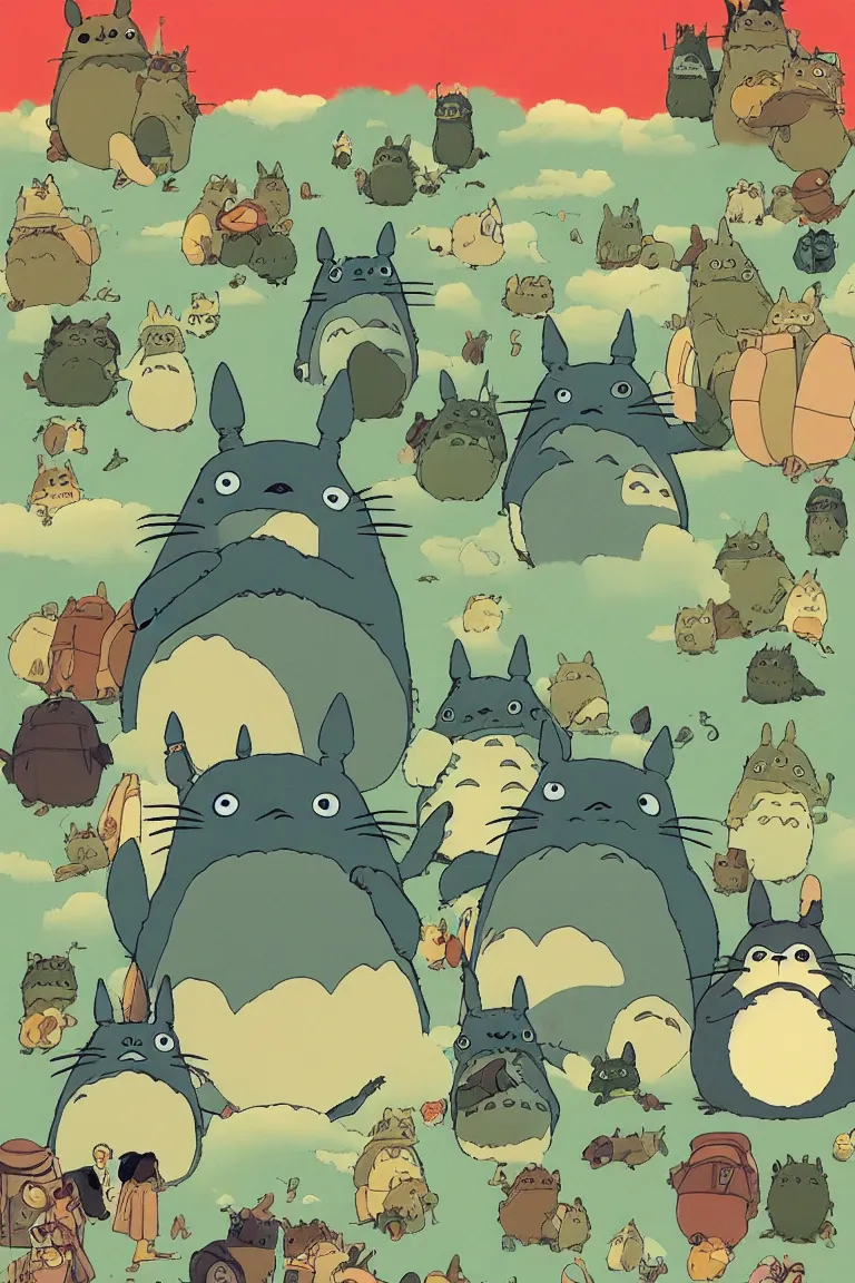 Image similar to movie poster if Totoro were directed by Wes Anderson, in the style of Wes Anderson, Wes Anderson color palette