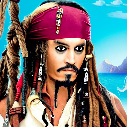 Prompt: jack sparrow dressed as an egirl