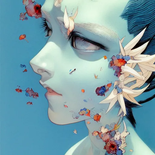 Image similar to prompt : blue portrait soft light painted by james jean and katsuhiro otomo and erik jones, inspired by evangeleon anime, smooth face feature, intricate oil painting, high detail illustration, sharp high detail, manga and anime 1 9 9 0