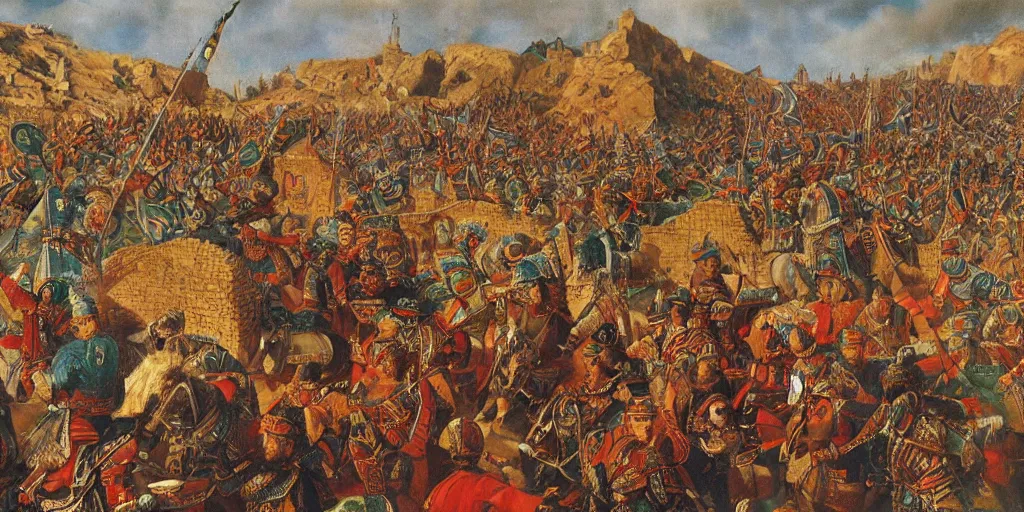 Image similar to timur siege of samarkand, oil painting