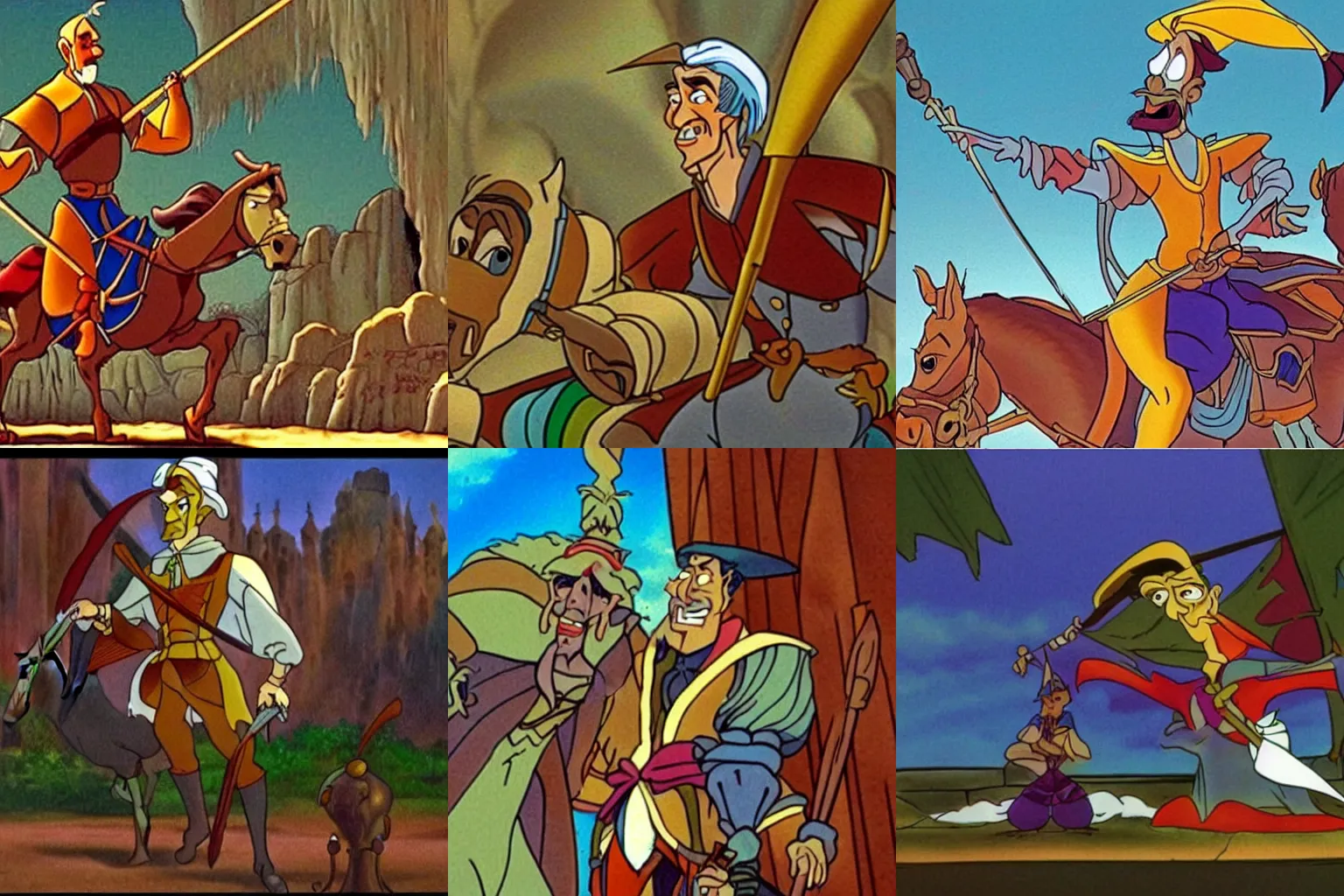 Prompt: still of Don Quixote in Don Bluth's animated film (1994)