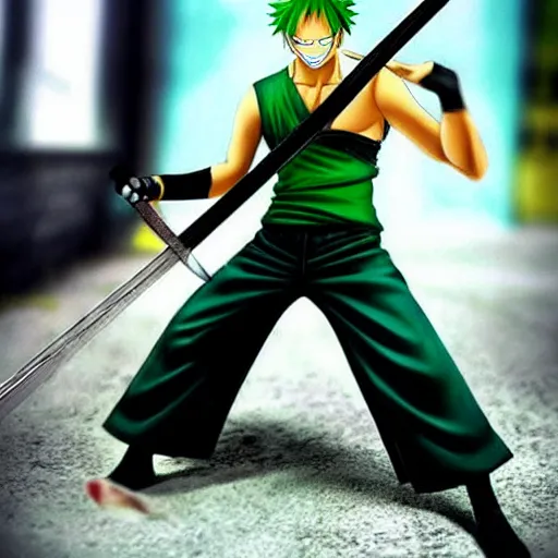 Prompt: one piece roronoa zoro in real life