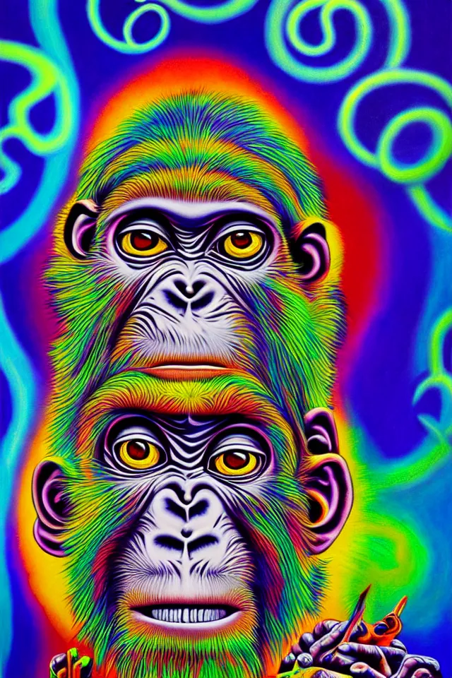 Prompt: god monkey spirit, surreal psychedelic painting