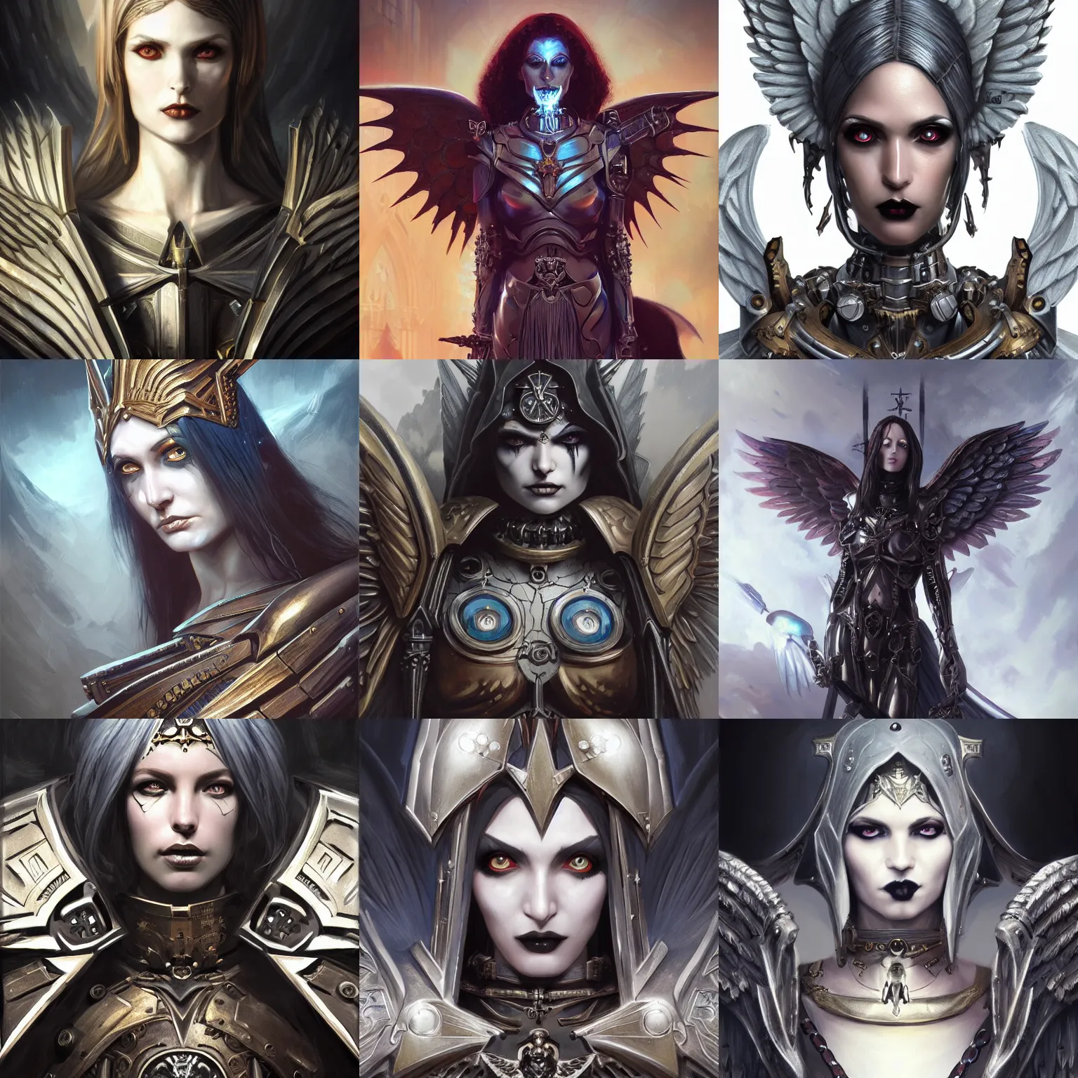 Prompt: gothic byzantine angel, cyborg, dark fantasy, warhammer 4 0 k, portrait, highly detailed, digital painting, trending on artstation, concept art, sharp focus, illustration, art by artgerm and greg rutkowski and magali villeneuve