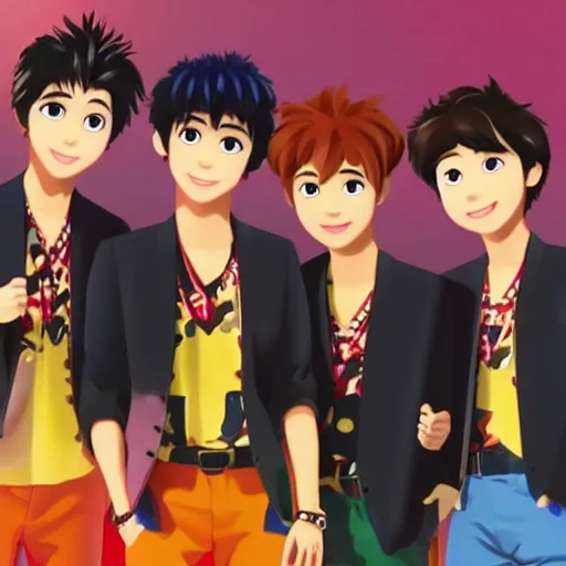 Prompt: still frame of j-pop boy band arashi in Pixar's up