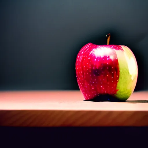 Prompt: an apple sitting on a table on the moon, medium format food photography