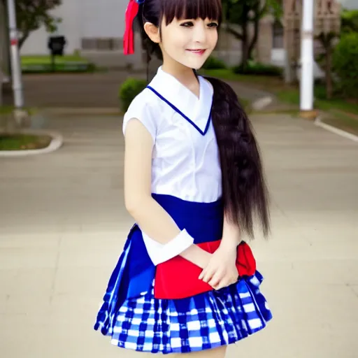 Prompt: kawaii japanese school girl in frilly dress