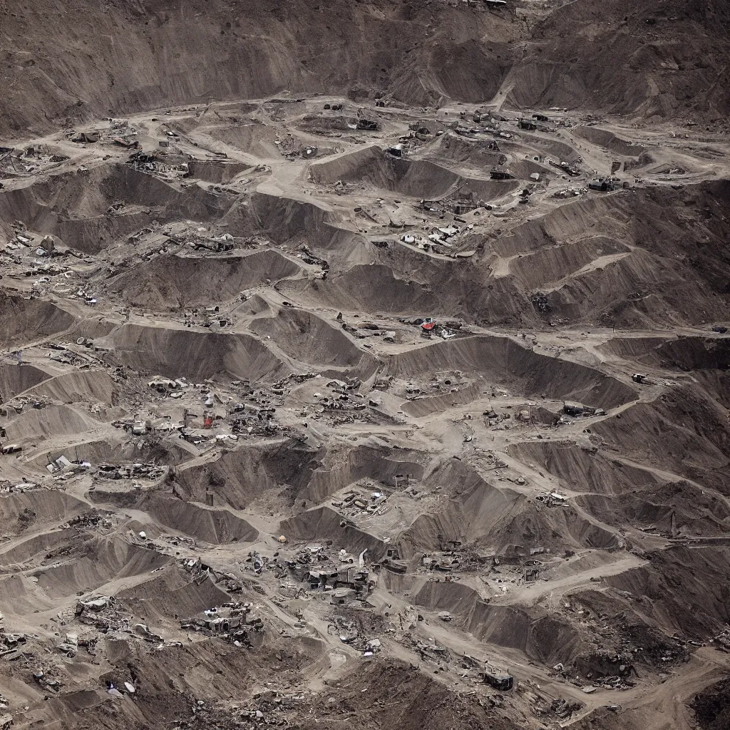 Image similar to mining tailings burying the city of chuquicamata by piranesi, composition, cinematic, rule, grid