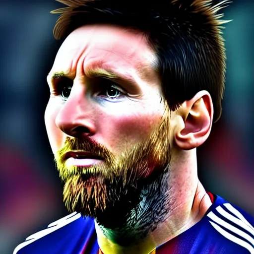 Image similar to up-close detailed portrait of Lionel Messi, 4k, highly detailed