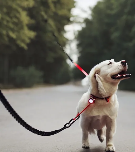 Image similar to a dog walking a human on a leash