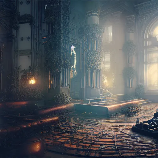 Image similar to kodak portra 8 0 0, infinitely detailed hd scenery ambience from nier automata, dream design, relief concept, majestic dream scenery smooth, sharp focus, an ultrafine detailed illustration by james jean, intricate linework, octane render, by ruan jia and nier automata detailed cybermagic atmospherics