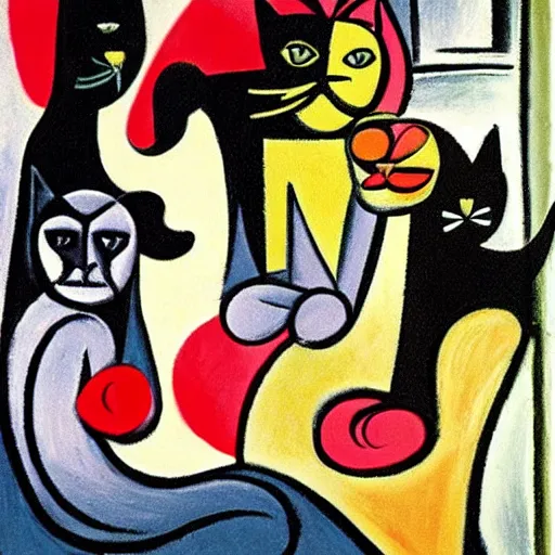 Prompt: cats party by Picasso