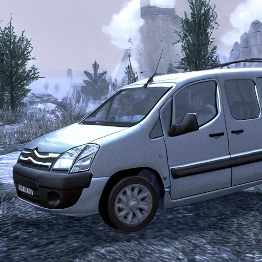 Prompt: citroen berlingo ( 1 9 9 7 ) in the elder scrolls v : skyrim, in - game screenshot