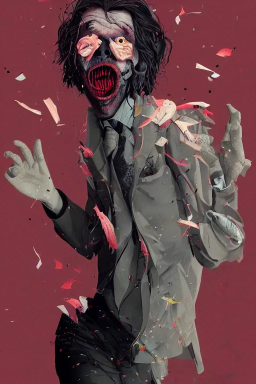 Image similar to rip taylor throwing confetti in sleepy hollow, full body, big two toned eyes, teeth gritted, horror, intricate details, cinematic, epic, realistic, anatomy, tomer hanuka, uplight, artstation, photorealistic, scary