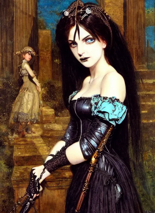 Image similar to ( ( gothic # ) ) princess portrait *. *. by william henry hunt * *, highly detailded, turquoise rust, steampunk, battle angel alita