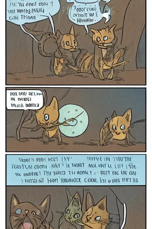 Image similar to a graphic novel comic about cats in a fantasy world, by mike holmes, webcomic, cartoon