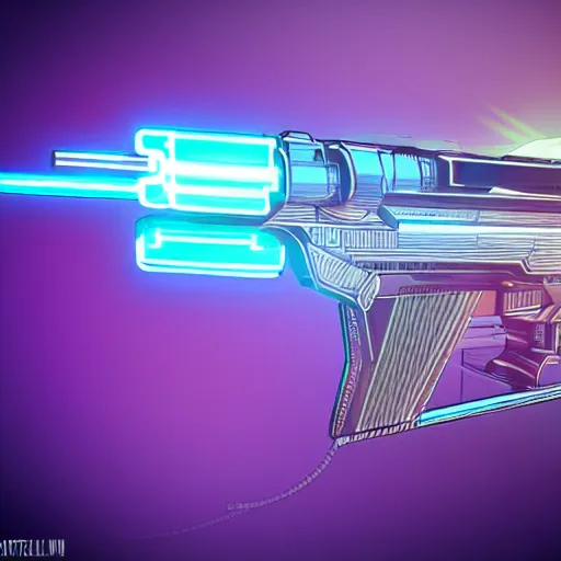 Image similar to laser pulse rifle, future outlined by whirling illuminated neon lines, outrun, vaporware, shaded flat illustration, digital art, trending on artstation, highly detailed, fine detail, intricate