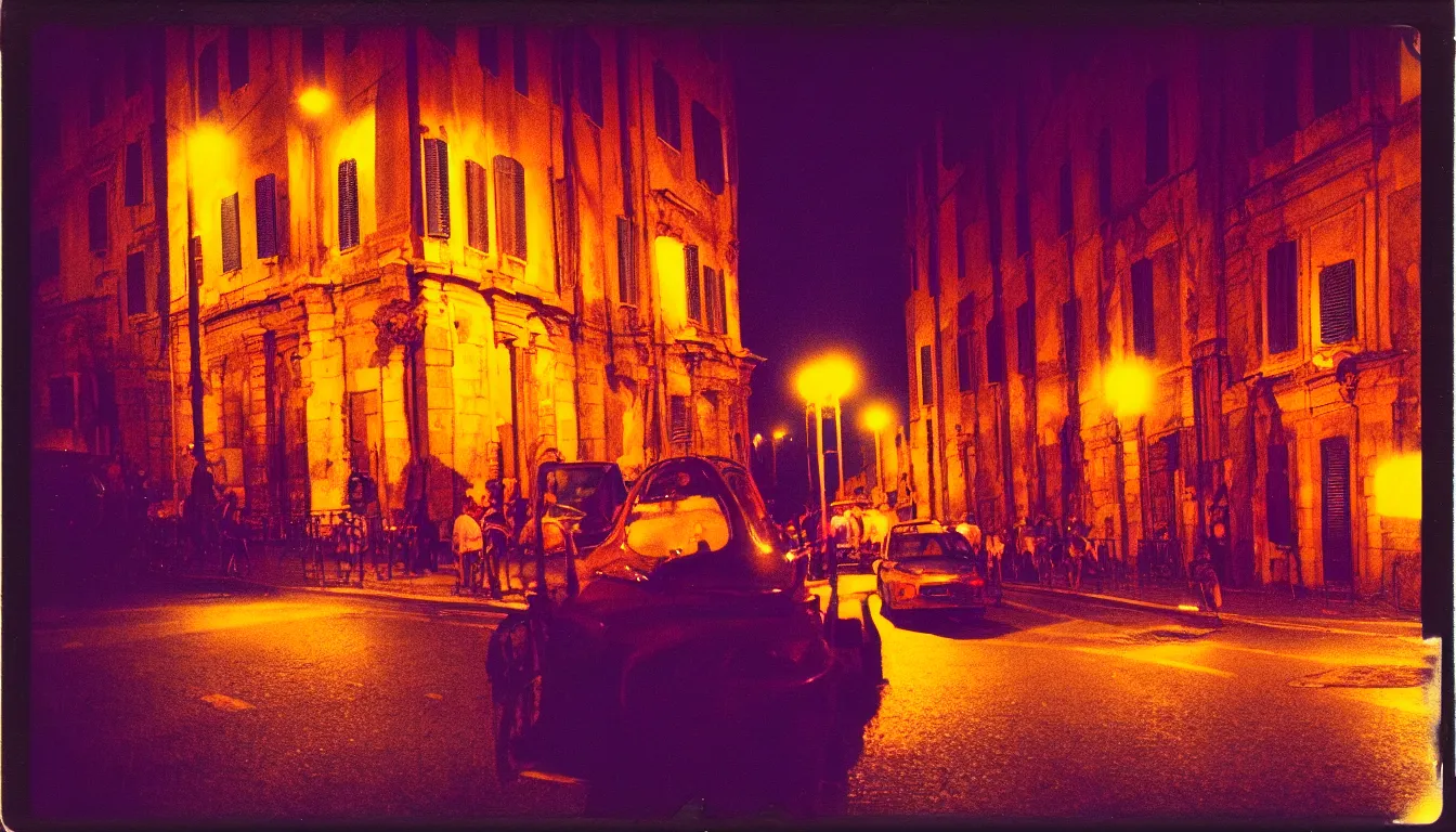 Prompt: colorful instant photograph of rome at night, polaroid, light leak, raw, nostalgic