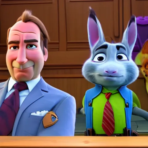 Image similar to a screenshot of Saul Goodman defending Judy Hopps in Zootopia