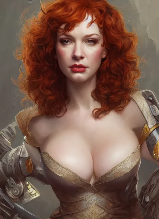 Prompt: Christina Hendricks as a ruggedly handsome heroine, tasteful, intricate, elegant, highly detailed, centered, digital painting, artstation, concept art, smooth, sharp focus, illustration, artgerm, donato giancola, Joseph Christian Leyendecker, WLOP