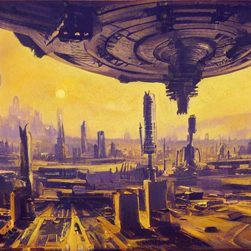 Image similar to alien city by john singer sargent, 4 k